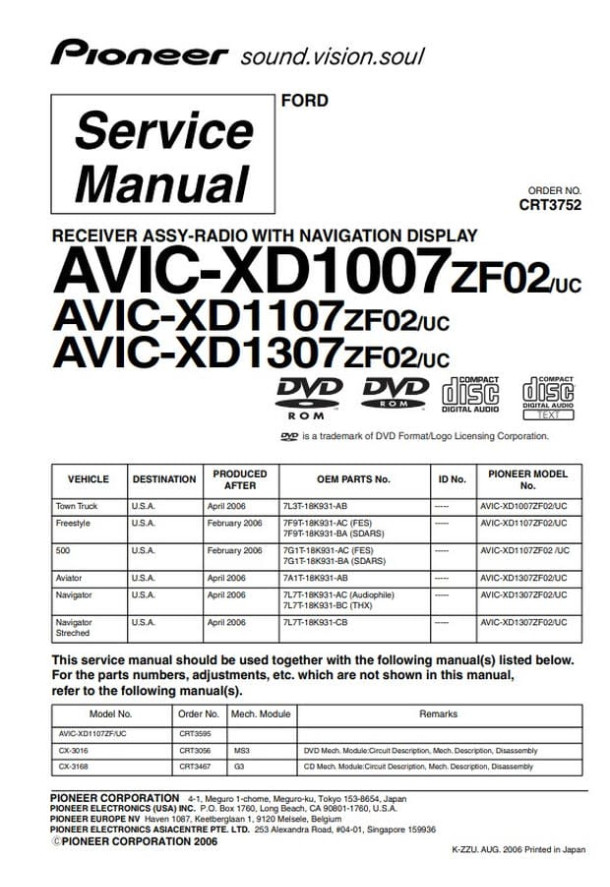 AVIC-XD1007ZF02, AVIC-XD1107ZF02, AVIC-XD1307ZF02, AVIC-XD1107ZF